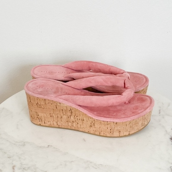 NEW Veronica Beard Geno Cork Platform Wedge Sandals Dragonfruit Pink Size 9 - Picture 9 of 10
